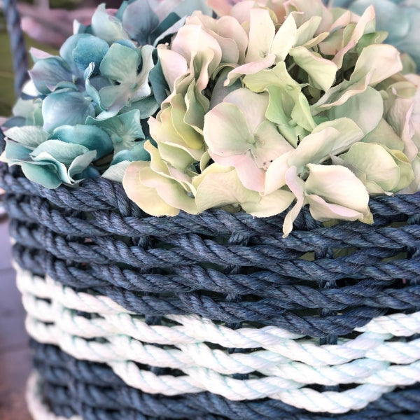 Wicked Good Lobster Rope Baskets, 12" x 8" Baskets Wicked Good Baskets Navy with Seafoam Stripe  
