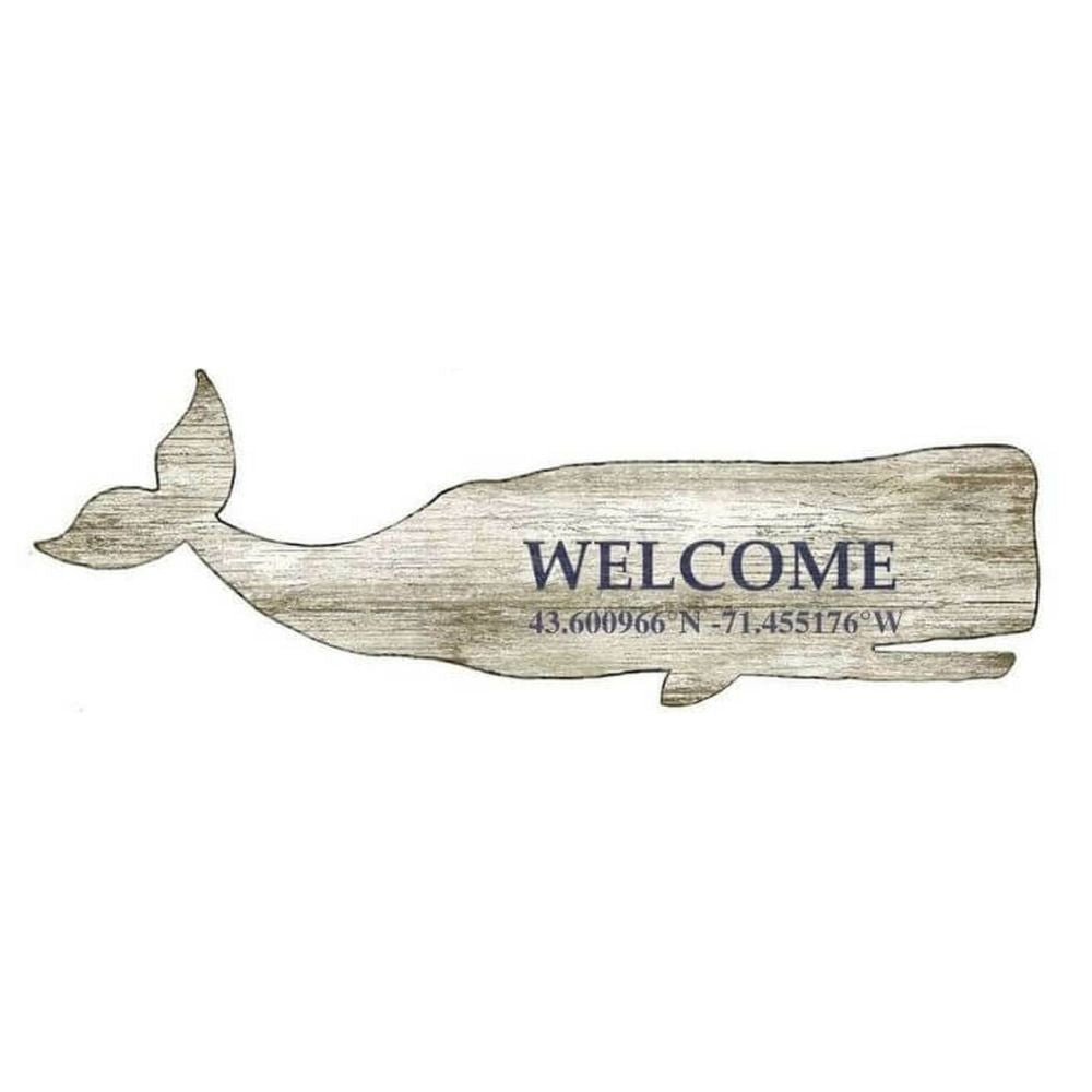 Custom Lat Long Whale Wood Sign Decor New England Trading Co White  