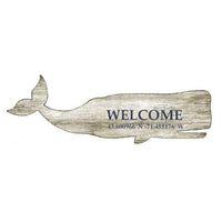 Thumbnail for Custom Lat Long Whale Wood Sign Decor New England Trading Co White  