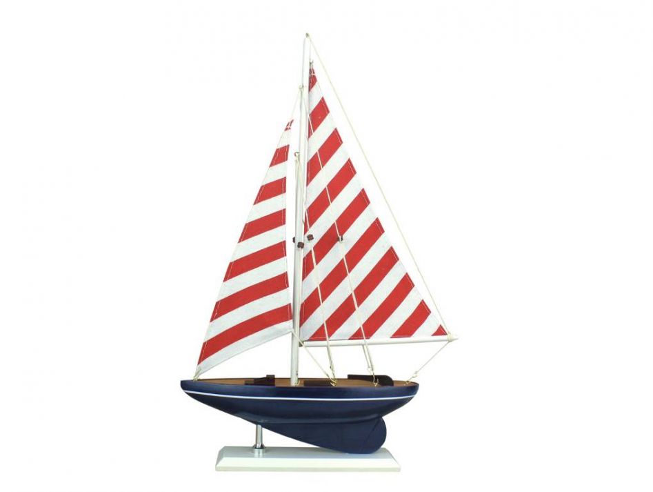 Wooden Sailboat Nautical Accent, 17" Decor New England Trading Co Red Stripe  