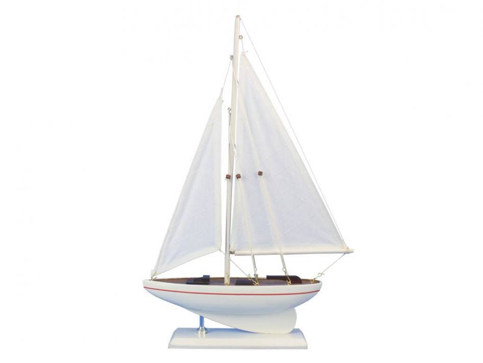 Wooden Sailboat Nautical Accent, 17" Decor New England Trading Co White Sail  