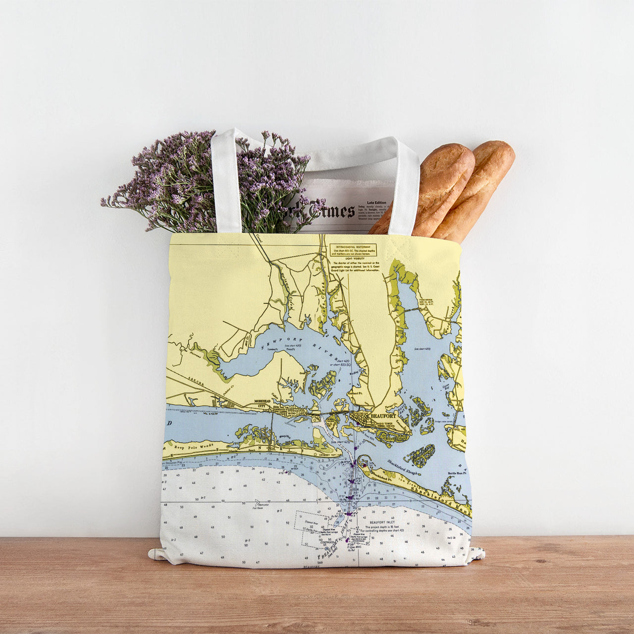 Nautical Chart Tote Bag, Locations in North Carolina