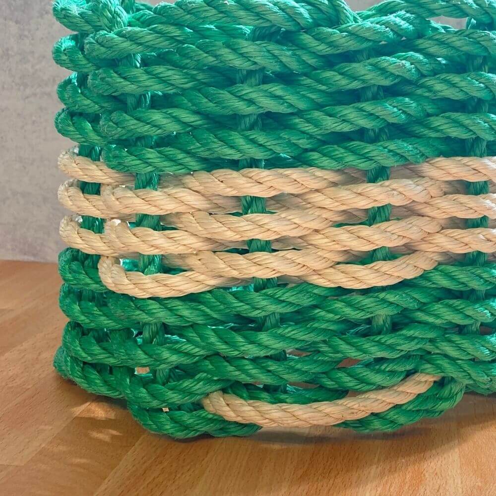 Wicked Good Lobster Rope Basket Baskets Wicked Good Baskets Green with Light Tan  
