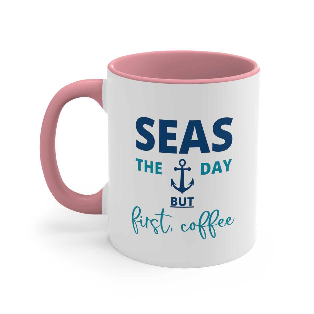 Seas The Day Ceramic Beach Coffee Mug, 5 Colors Mugs New England Trading Co Pink  