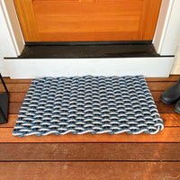 Thumbnail for Lobster Rope Doormats, Outdoor Door Mats, Wicked Good Door Mats Made in Maine, Navy & Silver Double Weave, In Front Door Entrance with Shoes and Floor Lamp