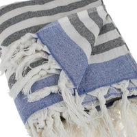 Thumbnail for Peshtemal Pure Turkish 100% Cotton Beach Towels Beach Towels New England Trading Co Gray Stripe/Blue  
