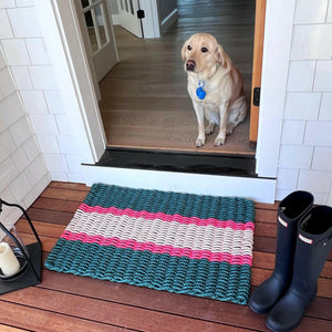 Lobster Rope Doormats, Outdoor Door Mats, Wicked Good Door Mats Made in Maine, Christmas Green & Red, Door Entrance View