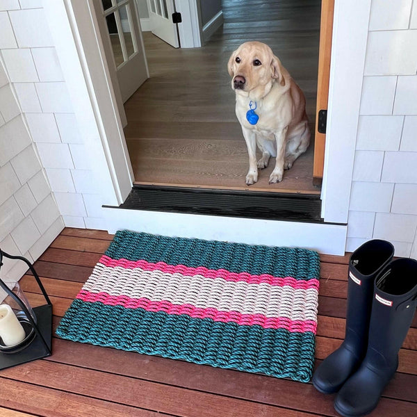 Lobster Rope Doormats, Outdoor Door Mats, Wicked Good Door Mats Made in Maine, Christmas Green & Red, Door Entrance View