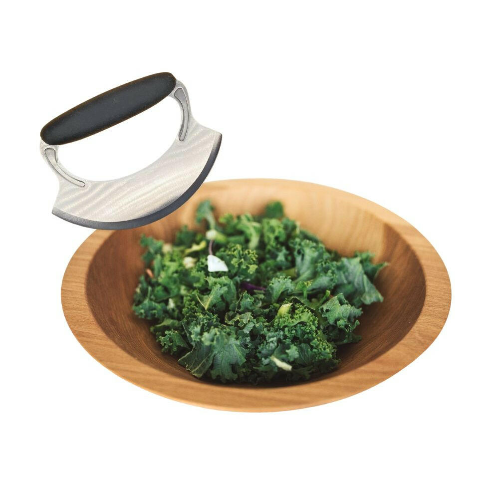 Caesar Salad for One, 9" Wooden Chop Bowl with New Upgraded Chef's Mezzaluna Bowls American Farmhouse Bowls   