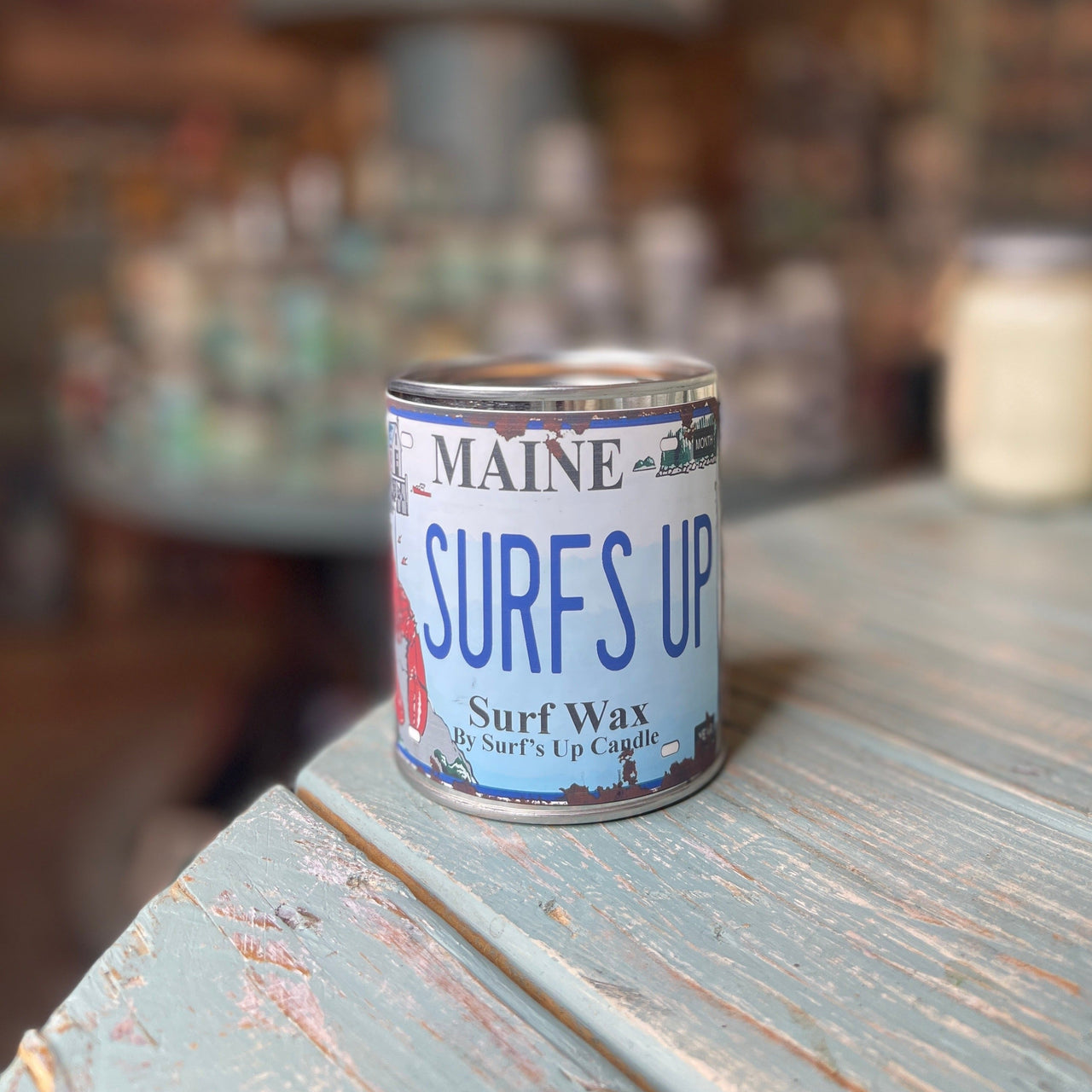 Maine License Plate Surf Wax Paint Can Candle Paint Can Candle Surf's Up Candle   