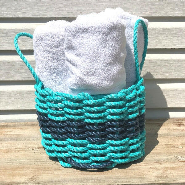 Lobster Rope Basket for Towel Storage, Handwoven Coastal Basket for Bathroom or Beach Towels