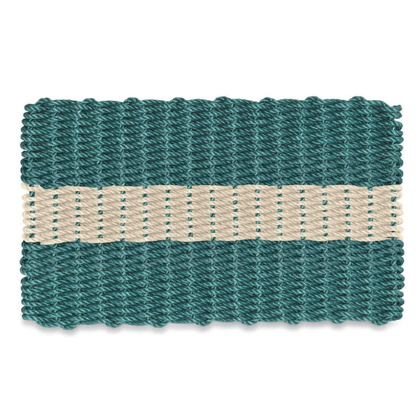 Lobster Rope Doormats, Outdoor Door Mats, Wicked Good Door Mats Made in Maine, Dark Green with Light Tan Stripe