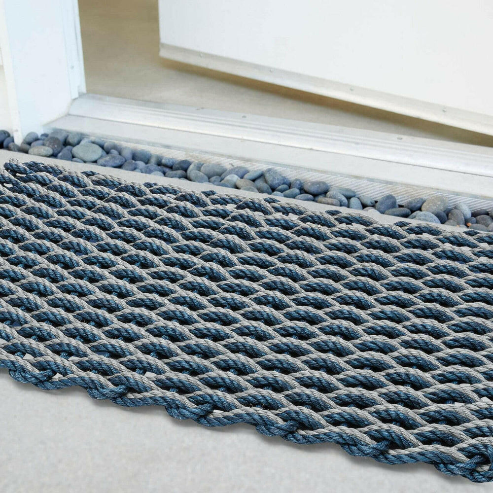 Lobster Rope Doormats, Outdoor Door Mats, Wicked Good Door Mats Made in Maine, Navy & Silver Double Weave