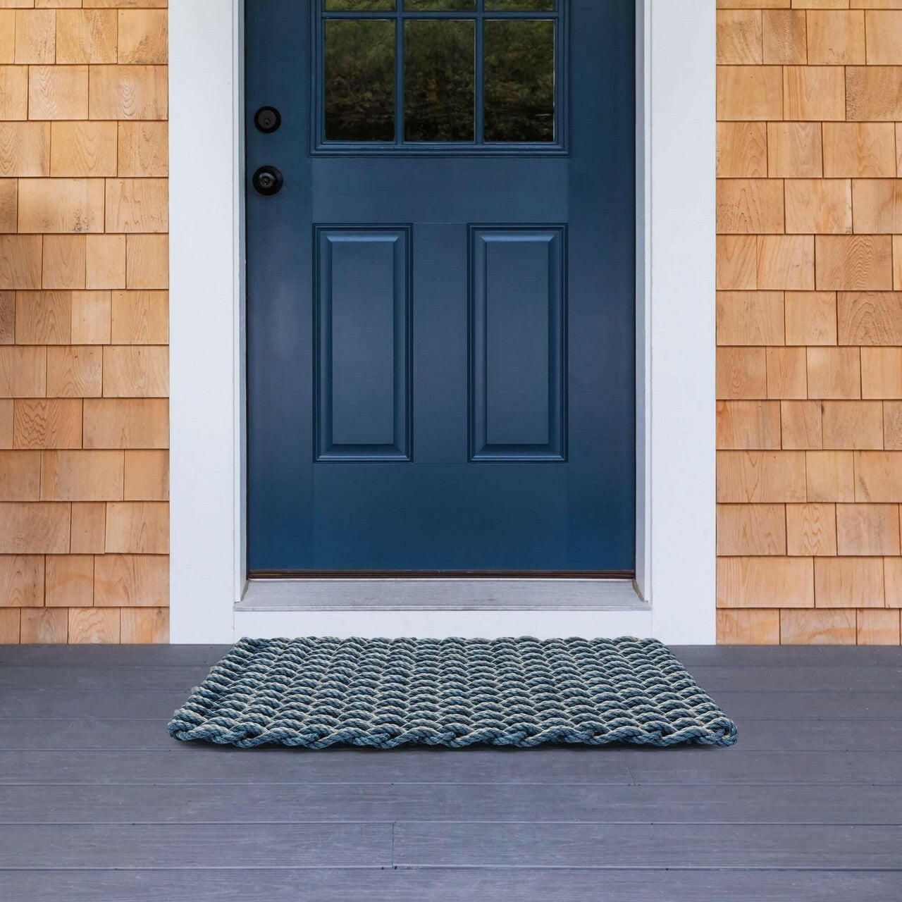 Navy Silver Weave Doormat Handwoven Entry Mats New England