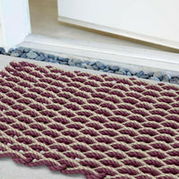 Thumbnail for Lobster Rope Doormats, Outdoor Door Mats, Wicked Good Door Mats Made in Maine, Cranberry & Dark Tan Double Weave, Close Up View in Front Door