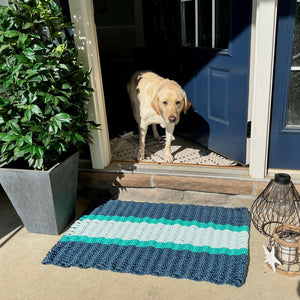 Lobster Rope Doormats, Outdoor Door Mats, Wicked Good Door Mats Made in Maine, Navy, Teal, Seafoam, Front Door, Entryway, Plants, Floor Lamps