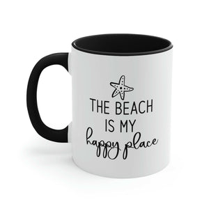 The Beach Is My Happy Place Ceramic Coffee Mug in Black, Coastal Mug, Beach House Gift, Nautical Gift Idea