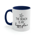The Beach Is My Happy Place Ceramic Coffee Mug in Navy, Coastal Mug, Beach House Gift, Nautical Gift Idea