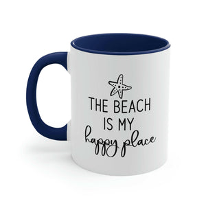 The Beach Is My Happy Place Ceramic Coffee Mug in Navy, Coastal Mug, Beach House Gift, Nautical Gift Idea