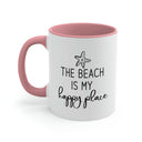 The Beach Is My Happy Place Ceramic Coffee Mug in Pink, Coastal Mug, Beach House Gift, Nautical Gift Idea