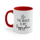 The Beach Is My Happy Place Ceramic Coffee Mug in Red, Coastal Mug, Beach House Gift, Nautical Gift Idea