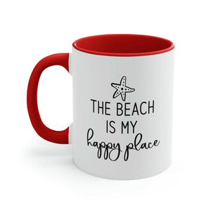The Beach Is My Happy Place Ceramic Coffee Mug in Red, Coastal Mug, Beach House Gift, Nautical Gift Idea