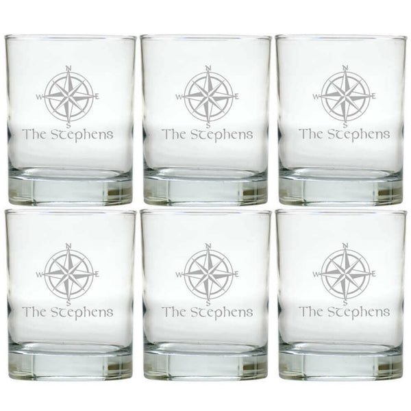Personalized Nautical Glasses, Double Old Fashioned, Set of 6 Drinkware Sets Nautical Living   