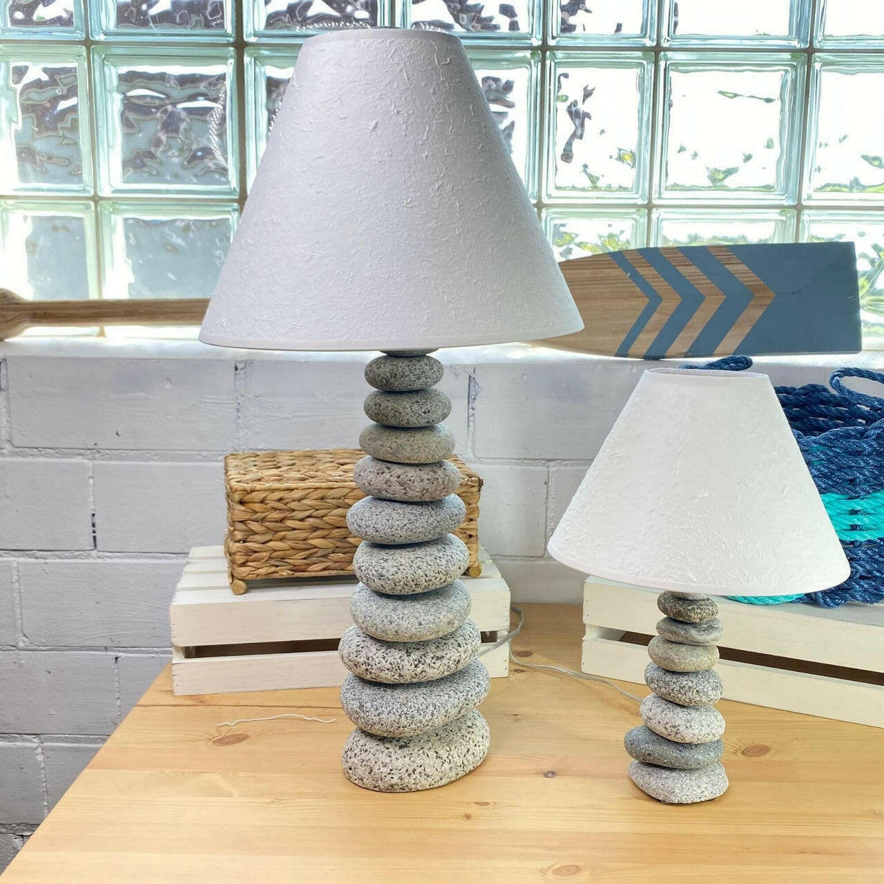 Stacked Stone Lamp, Handcrafted from Beach & River Rocks Lamps New England Trading Co   