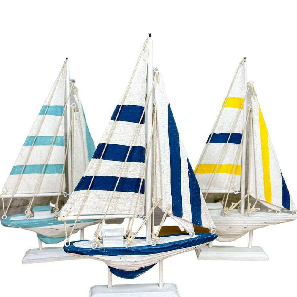 12" Wooden Sailboat Schooner, 3 Colors Decor New England Trading Co   