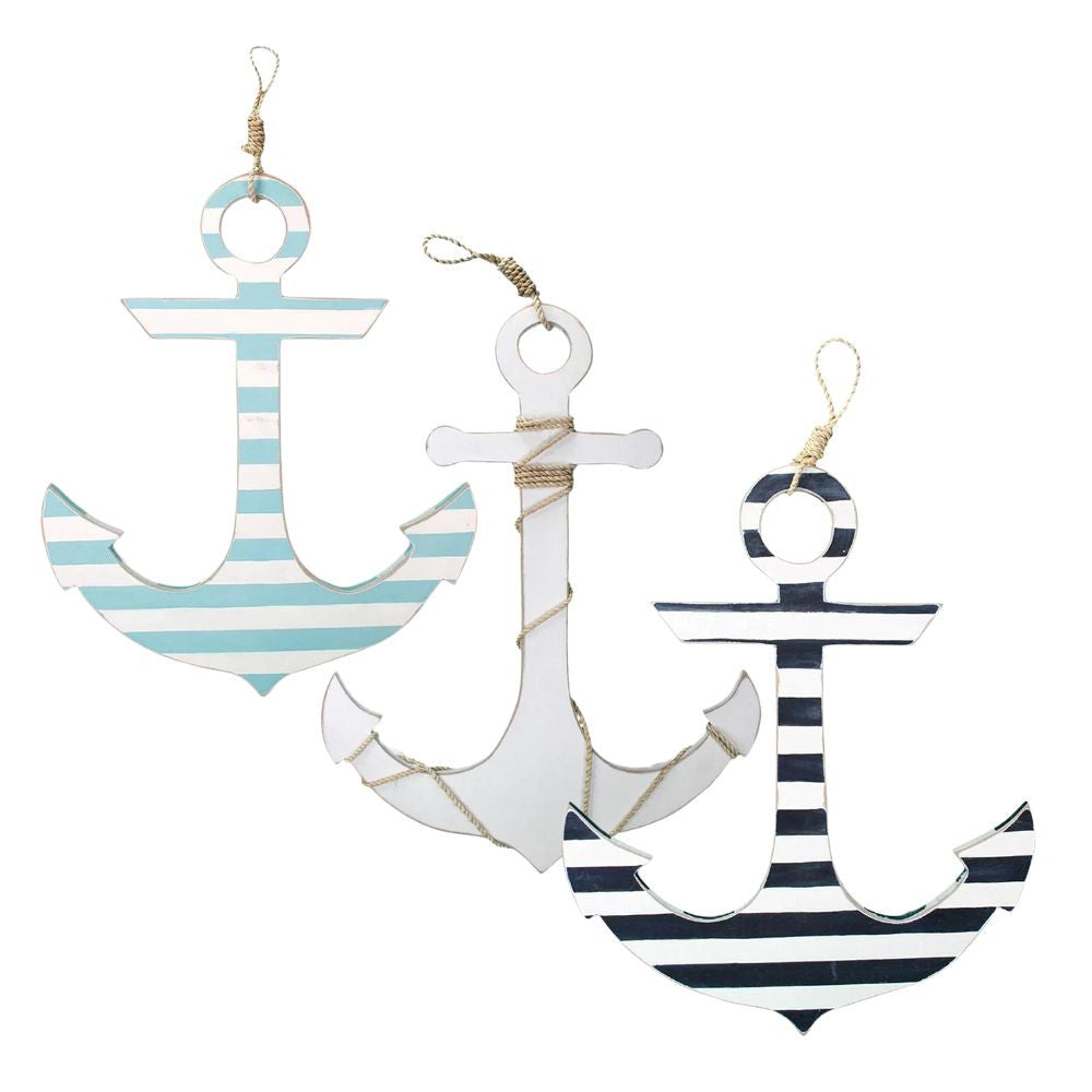 Hanging Wooden Anchor with Nautical Rope, 3 Colors Decor New England Trading Co   