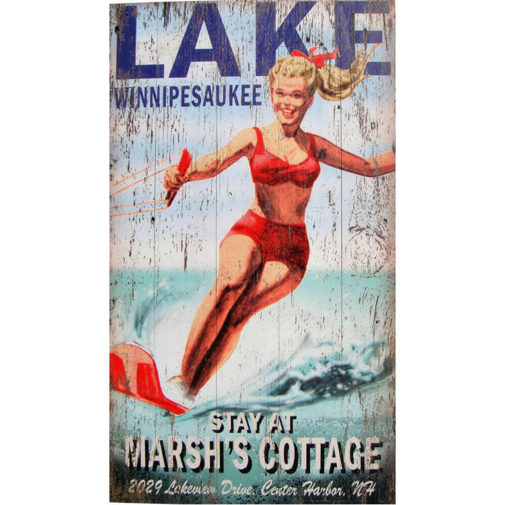 Custom Vintage Wood Plank Coastal Sign, Waterskiing Posters, Prints, & Visual Artwork New England Trading Co   