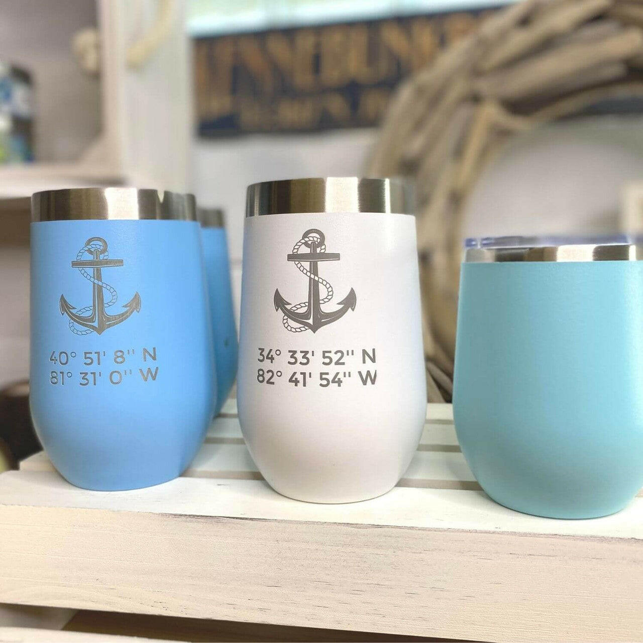 Latitude Longitude Wine Tumbler | Personalized Coastal Cup | New