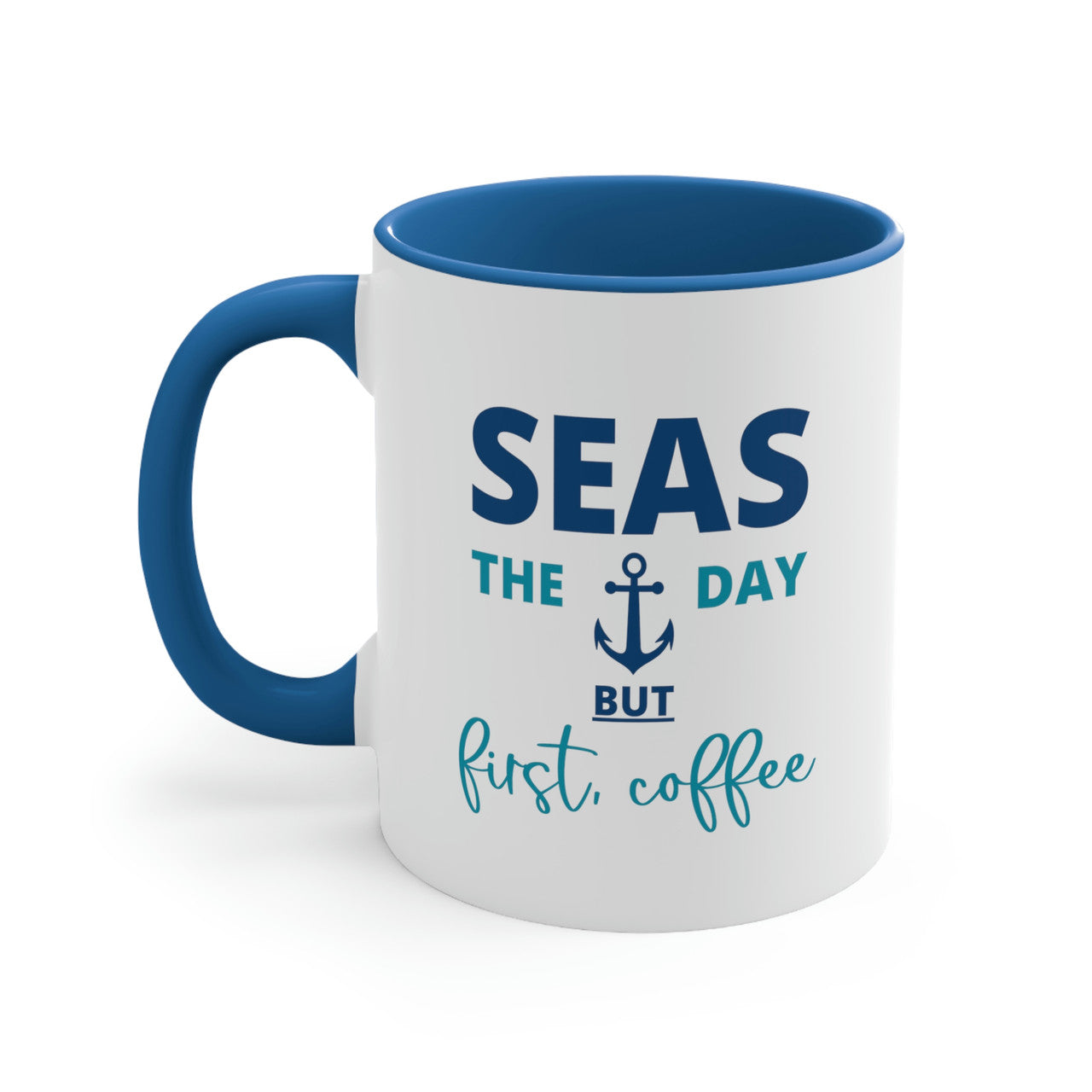 Seas The Day Ceramic Beach Coffee Mug, 5 Colors Mugs New England Trading Co  Light Blue