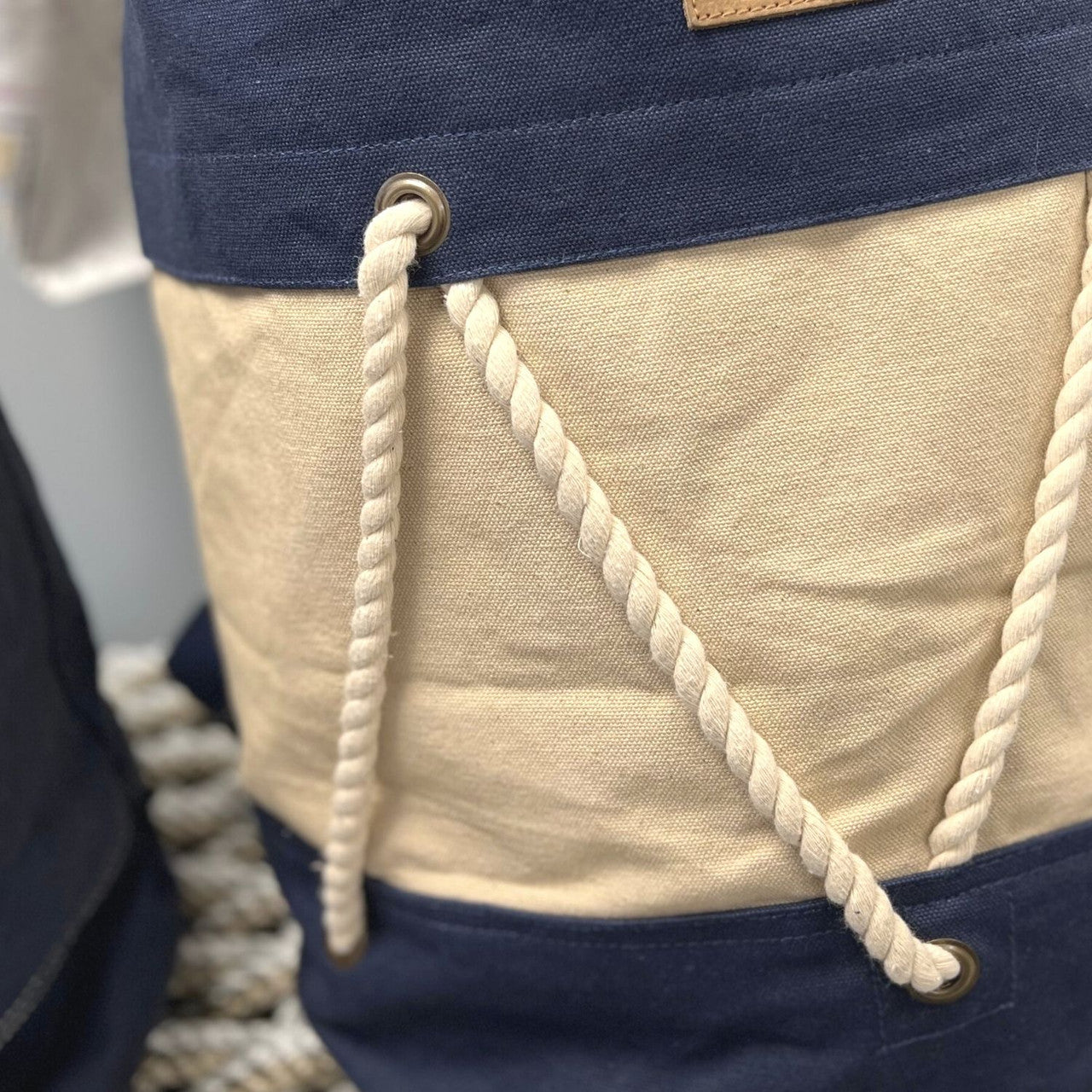 Blue Star Canvas Tote with Tied Rope Handles