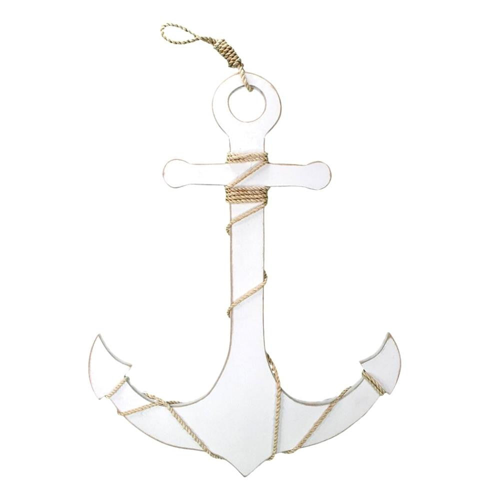 Hanging Wooden Anchor with Nautical Rope, 3 Colors Decor New England Trading Co White  