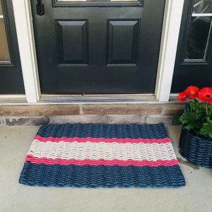 Lobster Rope Doormats, Outdoor Door Mats, Wicked Good Door Mats Made in Maine, Navy, Red, Light Tan, Full View
