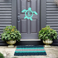 Thumbnail for Lobster Rope Doormats, Outdoor Door Mats, Wicked Good Door Mats Made in Maine, Navy Teal and Silver, with Monogrammed Door Sign