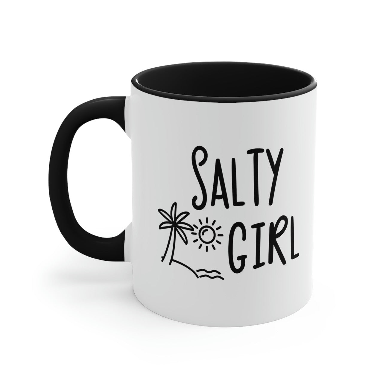 Salty Girl Ceramic Beach Coffee Mug, 5 Colors Mugs New England Trading Co Black  