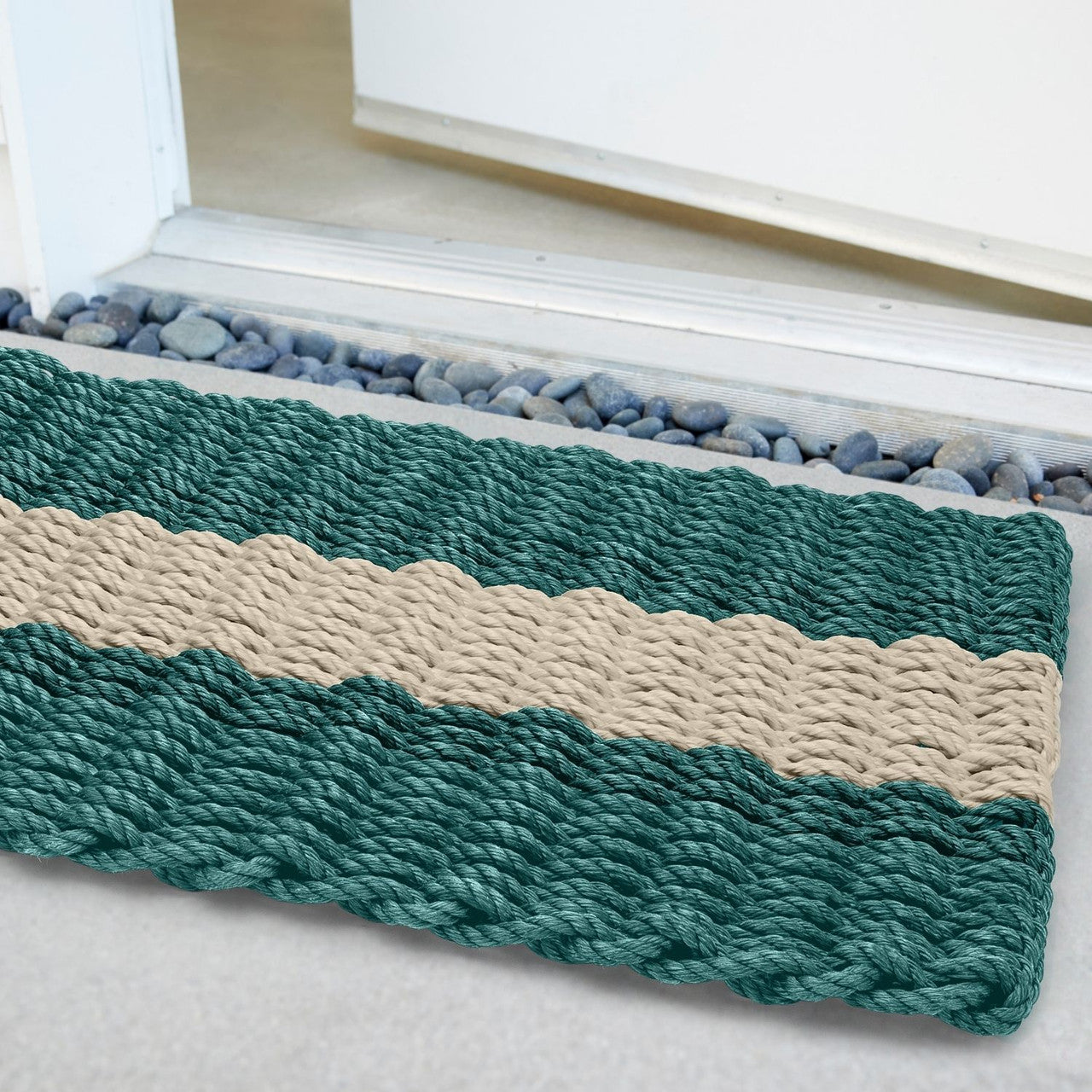 Wicked Good Nautical Rope Doormat, Dark Green with Light Tan Stripe Door Mats Wicked Good Doormat   