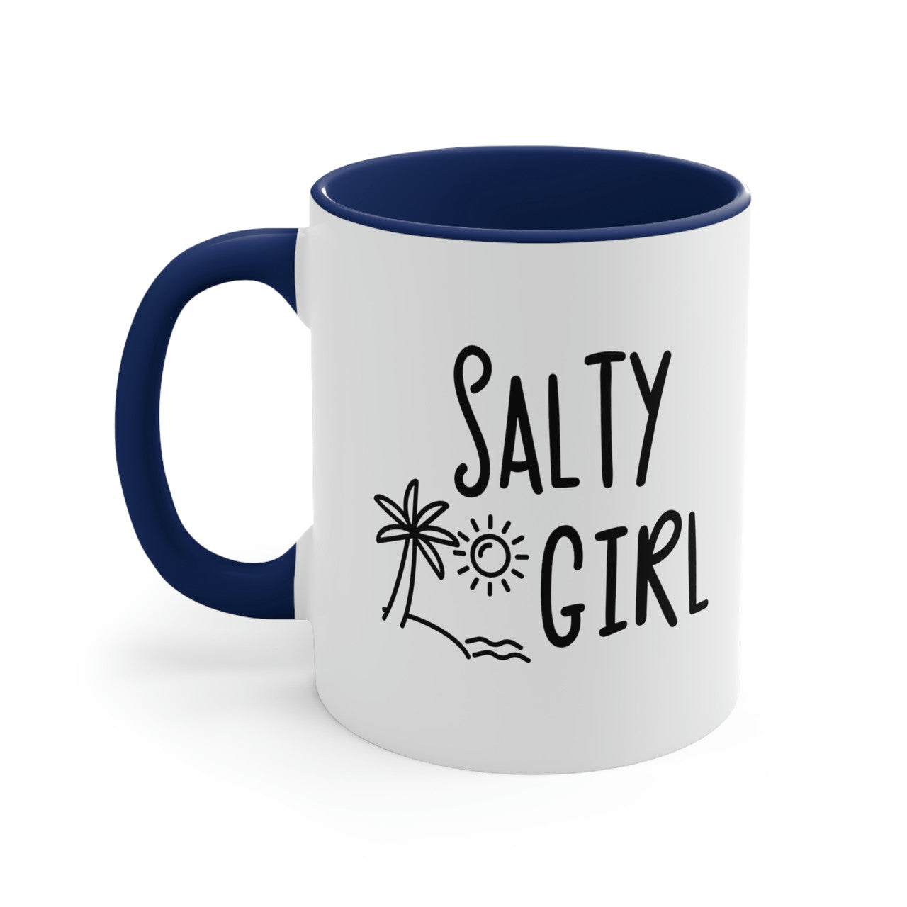 Salty Girl Ceramic Beach Coffee Mug, 5 Colors Mugs New England Trading Co Navy  