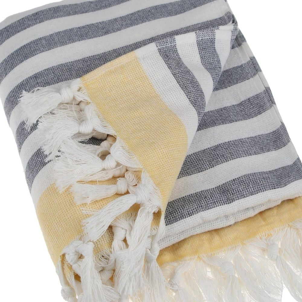 Peshtemal Pure Turkish 100% Cotton Beach Towels Beach Towels New England Trading Co Gray Stripe/Yellow  