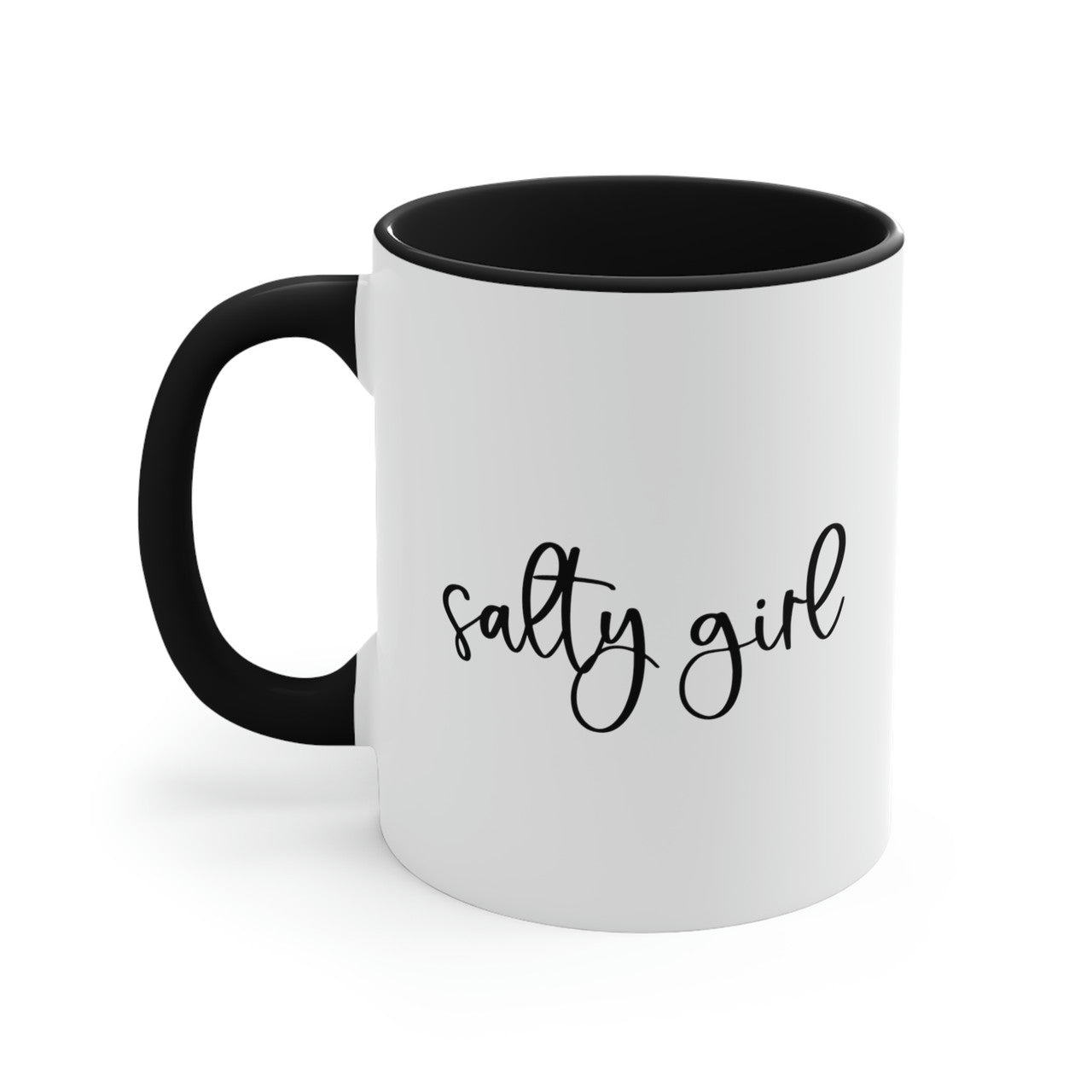 Salty Girl Ceramic Coastal Coffee Mug, 5 Colors Mugs New England Trading Co Black  