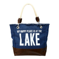Thumbnail for My Happy Place is at the Lake Canvas Tote Bag Shopping Totes New England Trading Co   
