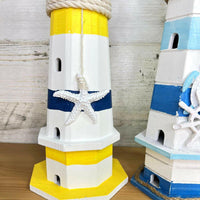 Thumbnail for Yellow and Navy Striped Wood Lighthouse, 15