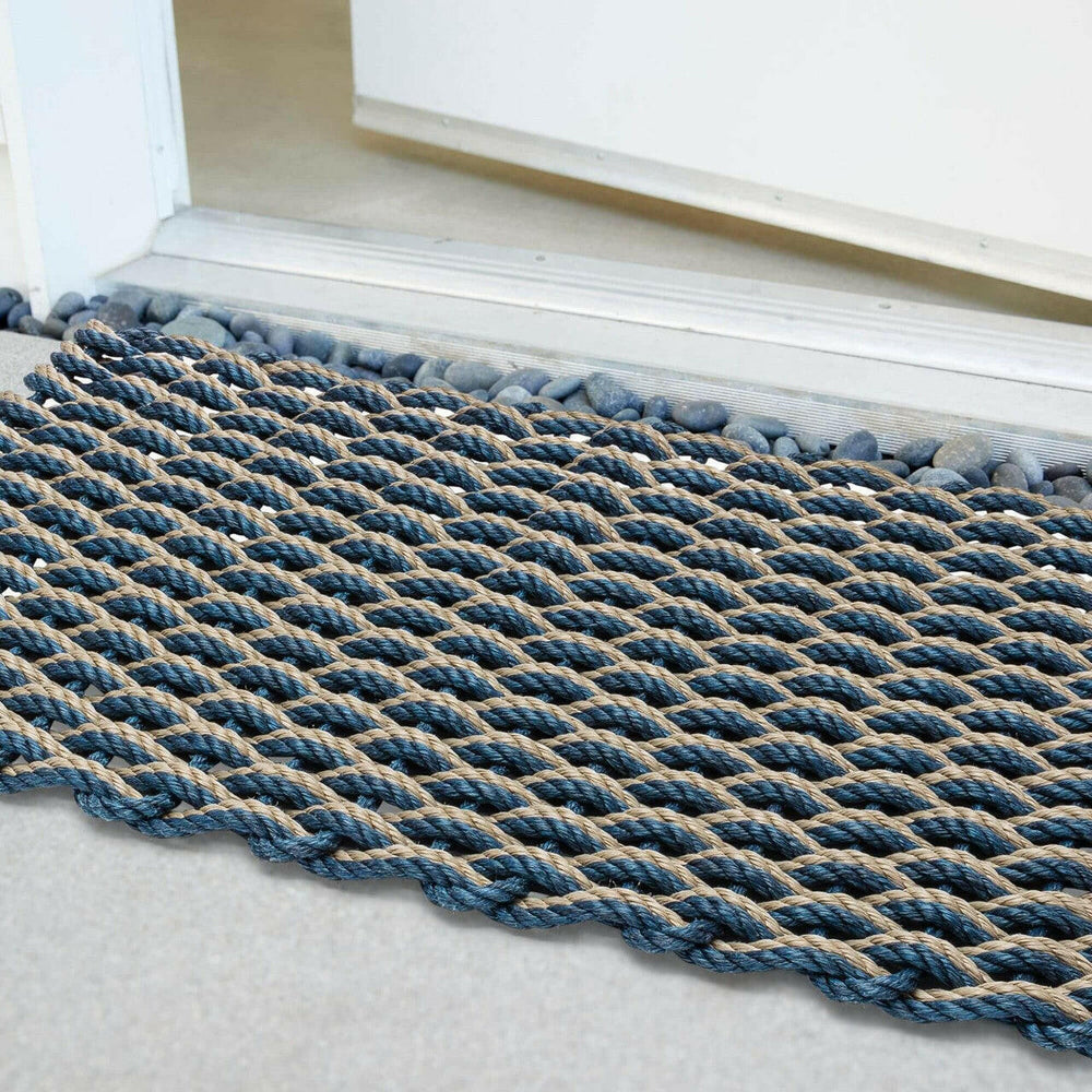 Lobster Rope Doormats, Outdoor Door Mats, Wicked Good Door Mats Made in Maine, Navy & Dark Tan Double Weave