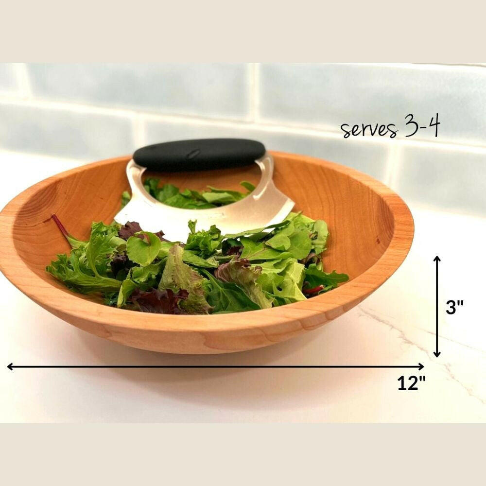 Wooden Salad Chopping Bowl & Mezzaluna, 12", New Upgraded Chef's Mezzaluna Bowls American Farmhouse Bowls   