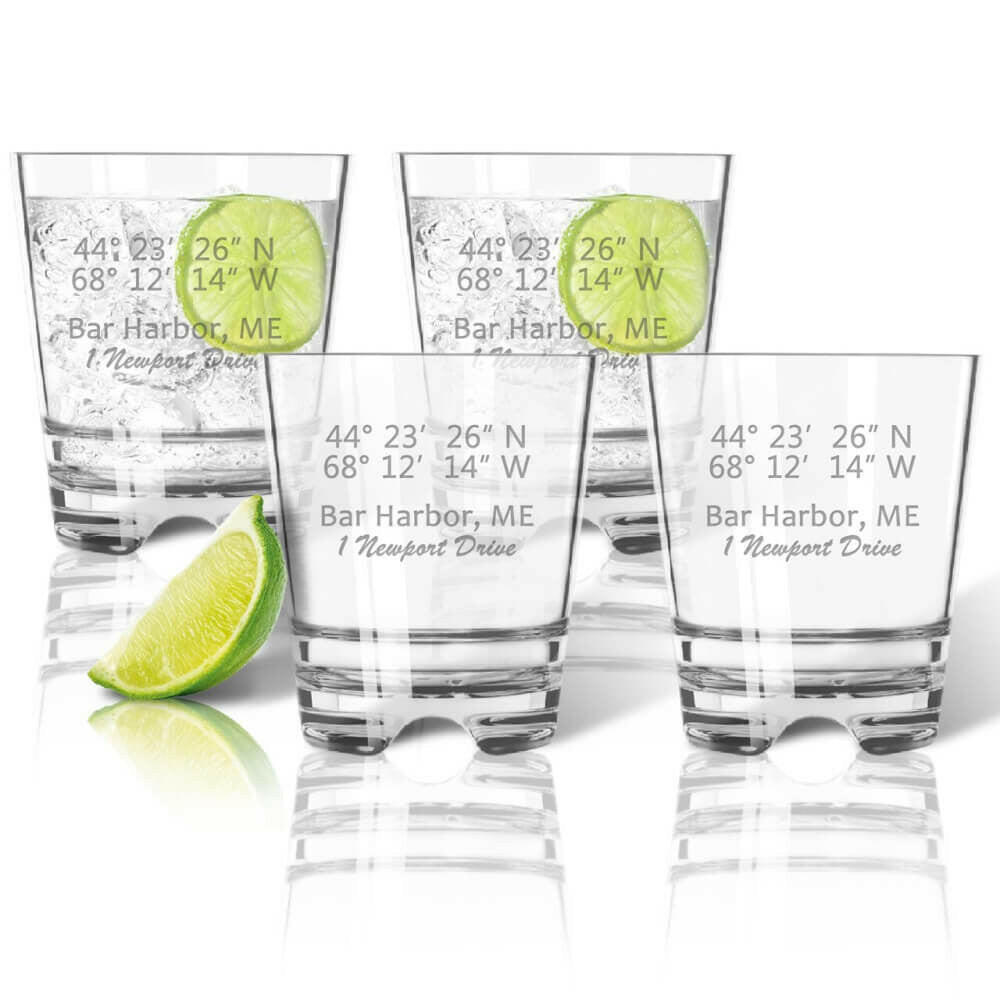 Latitude & Longitude GPS Coordinate + Address, Old Fashioned Glasses, Unbreakable Acrylic Drinkware Sets Nautical Living   