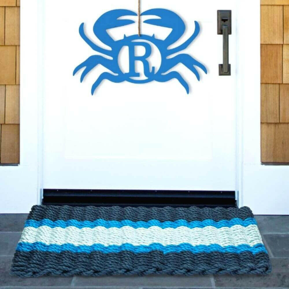 Lobster Rope Doormats, Outdoor Door Mats, Wicked Good Door Mats Made in Maine, Navy, Light Blue, Seafoam, with Monogrammed Door Design