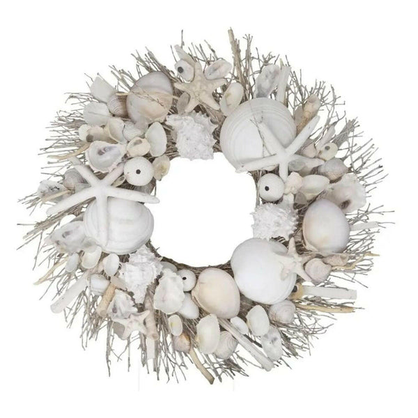19" White Washed Shell & Urchin Door Wreath Wreaths & Garlands New England Trading Co   