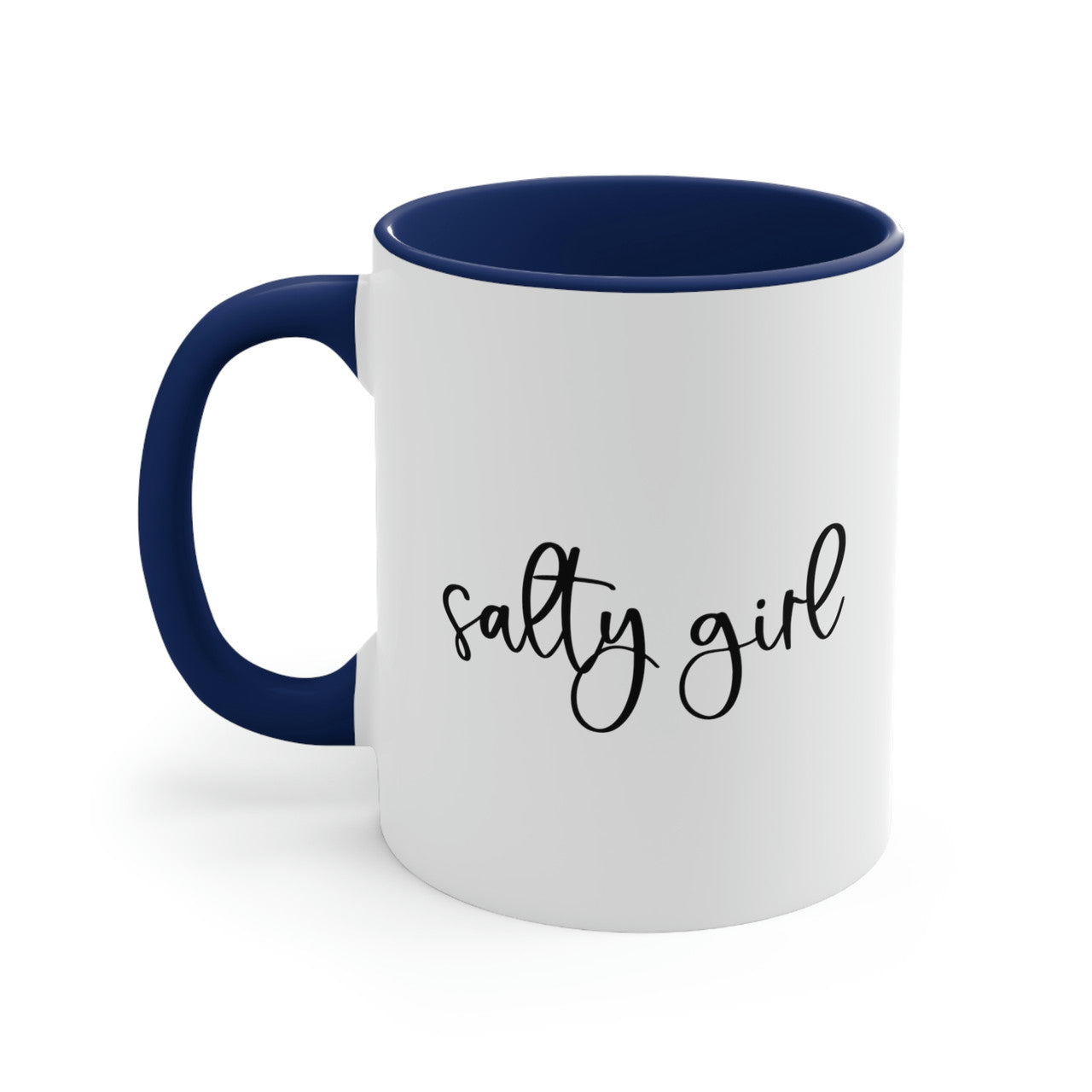 Salty Girl Ceramic Coastal Coffee Mug, 5 Colors Mugs New England Trading Co Navy  